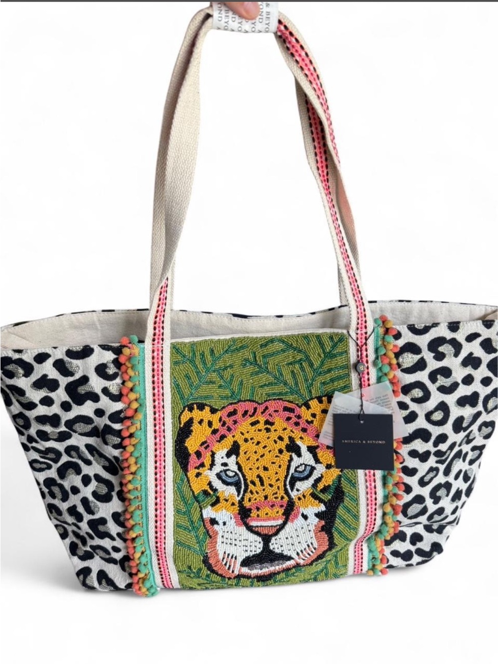 America & Beyond FORESTRY LEOPARD EMBELLISHED TOTE - Picture 2 of 7